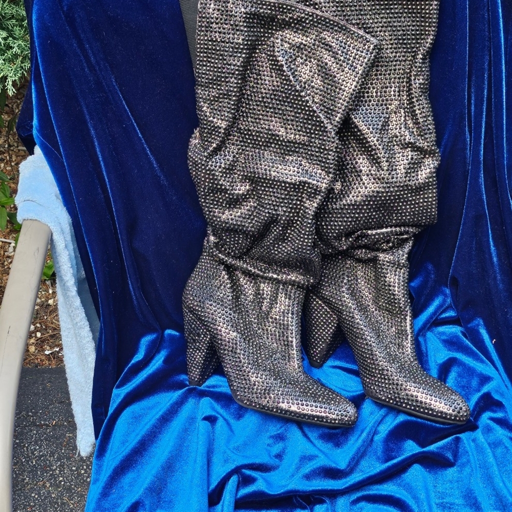 INC. International Concepts Gunmetal Rhinestone Boots Size 10